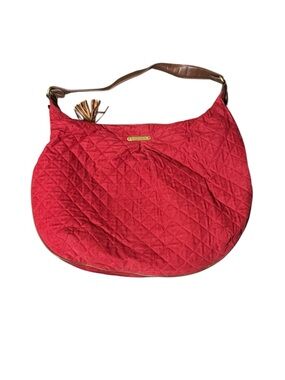 Vera Bradley Quilted Scarlet Shoulder Hobo with Brown Strap
